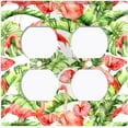 thumbnail image 3 of Metal Light Switch Plate Outlet Cover Tropical Pink Flamingo Flower Leaves White FGO002, 3 of 13