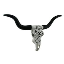 Zeckos Longhorn and Lace Black & White Filigree Design Hanging Steer Skull Statue