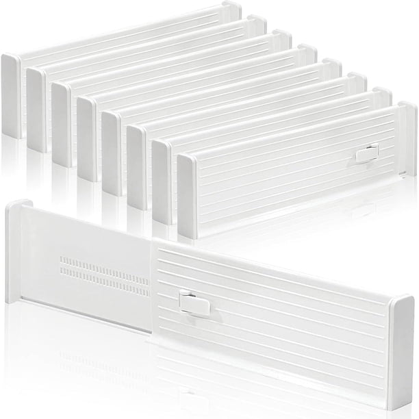 Paquete de 8 divisores de cajones ajustables, organizadores de cajones de ropa de cocina de plástico expandible, divisor organizador de cajones para cocina y dormitorio