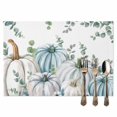 thumbnail image 2 of Fall Pumpkin Placemats Set of 12 Green Eucalyptus Leaves Heat Insulated Linen Place Mats, Washable Stain-Proof Table Mats for Dining Tables Holiday Decor 13x19inch, 2 of 9