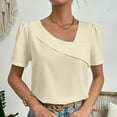thumbnail image 2 of Olyvenn Women's Summer Tunic Crop Tops T-Shirts Stylish Fashion Trendy Short Sleeve Tees Knot Wrap Solid Tops Slant V-Neck Shirts Loose Casual Business Flowy Blouse Dressy Women Khaki 14, 2 of 6