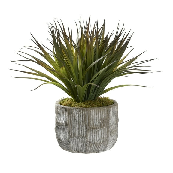 D&W Silks Brown/Green Grass in Ceramic Planter