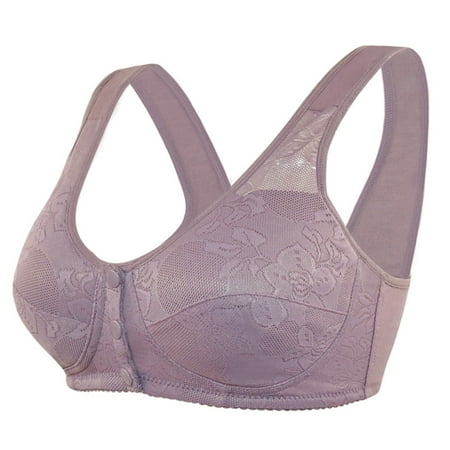 

Bigersell Push-Up T-Shirt Bra Women Adjustment Sports Front Closure Elastic Breathable Lace Trim Bra Tall Size Padded Bra With Straps Style 756 Purple 36B