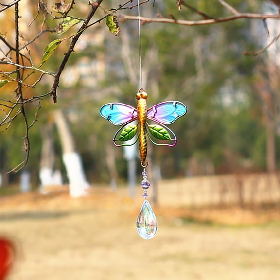 Crystal Colorful Dragonfly Pendant Ornament, Hanging Decor, Indoor Outdoor Cute Christmas Tree Decoration On Clearance