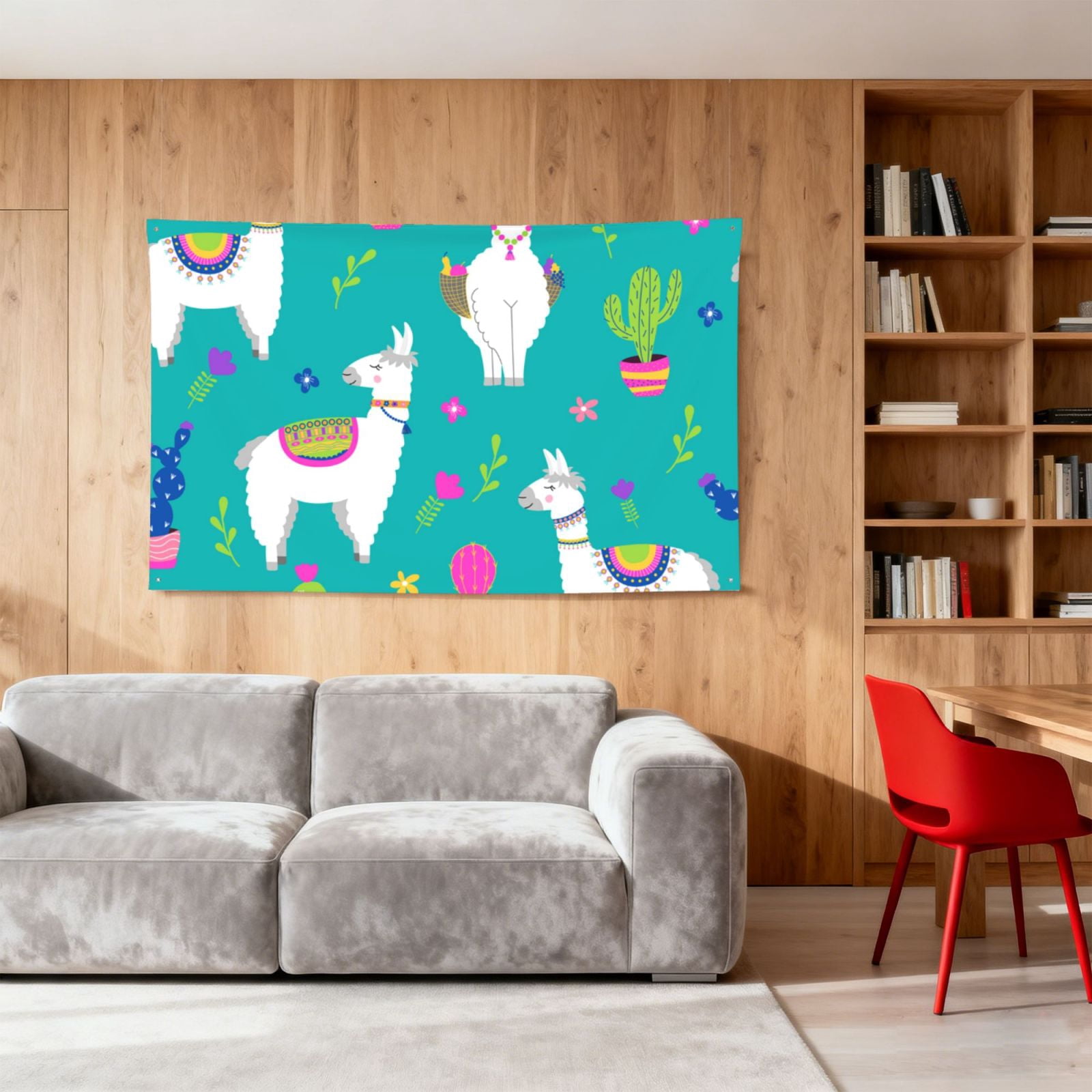 Llama Alpaca Cactus Cartoon Four Hole Decorated Banner Flag for Garden Yard Home Decoration Indoor Outdoor 4x6 Ft