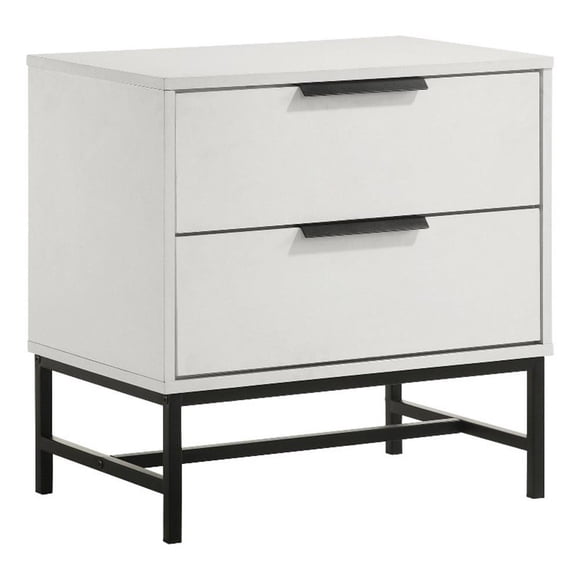 Noro Nightstand-24 Inch-2 Storage Drawers-Modern White-Black Metal