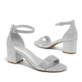 thumbnail image 4 of Pennysue Women's Chunky Low Heels Sandals Silver Glitter Ankle Strap Wedding Shoes 7M, 4 of 6