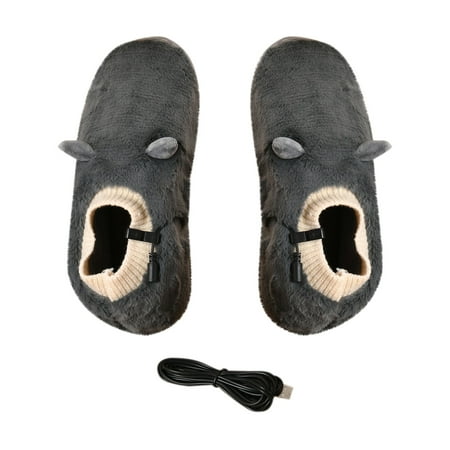 

PRINxy Autumn and winter USB heating warm cotton slippers indoor plush easy to clean couple cotton slippers Dark Gray 42