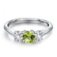 thumbnail image 3 of Gem Stone King 925 Sterling Silver Green Peridot and White Created Sapphire Engagement Ring for Women | 1.05 Cttw | Round 5MM | Gemstone August Birthstone | Size 9, 3 of 6