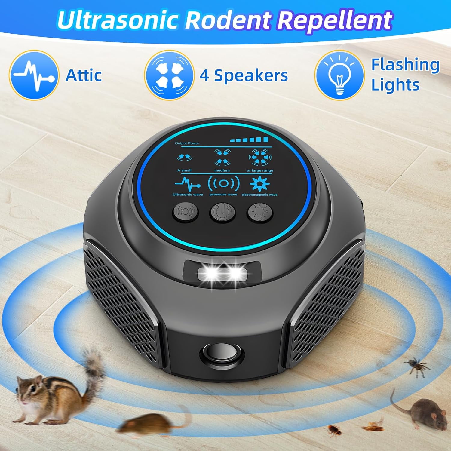 2026 Mice Rat Rodent Repelent Plug in, Ultrasonic Mouse Squirrel Spider Deterrent Device for Fleas, Bat, Rat, Roach, Pest Control Indoo for House, Kitchen, Warehouse, Basement, Garage, Office