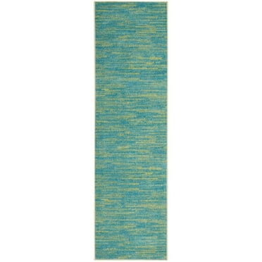 HomeRoots 2' X 6' Blue And Green Abstract Non Skid Indoor Outdoor Runner Rug