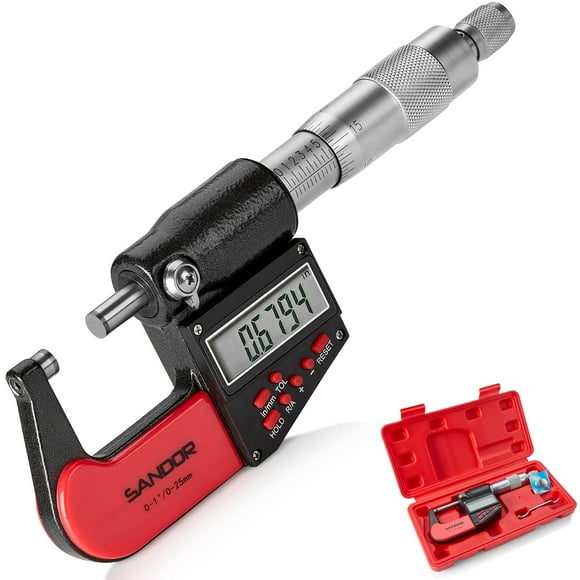 Professional Digital Outside Micrometer with Carbide Tip 0-1"/0-25mm Measuring Range - 0.00005" / 0.001mm Accuracy with Ratchet S