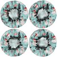 thumbnail image 2 of Shower Caps,Blue Christmas Santa and Snowman Pattern Waterproof Shower Cap for Women 4 Pieces,Double Reusable Hair Cover for Shower PEVA Elastic Stretch Hem, 2 of 7