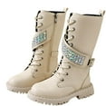 thumbnail image 2 of Miluxas Girls Winter Leather Zipper Knee High Sparkle Rhinestone Riding Boots Beige 2.5 M(37), 2 of 4