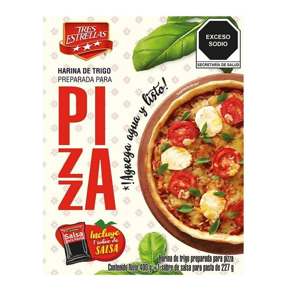 Harina para pizza Tres Estrellas 400 g + 1 sobre de salsa para pasta 227 g