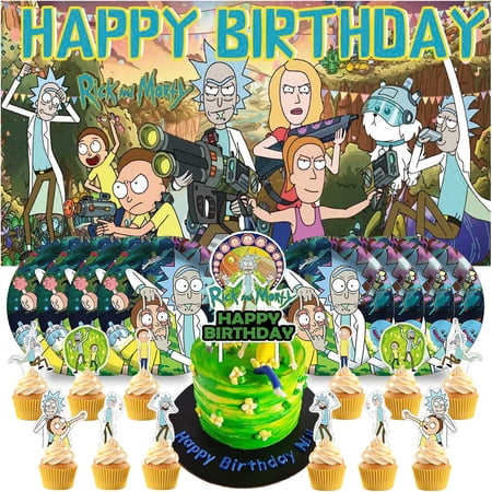 Rick and Morty Plates Birthday Supplies Decorations Decor Backdrop Banner Cake Topper Fans