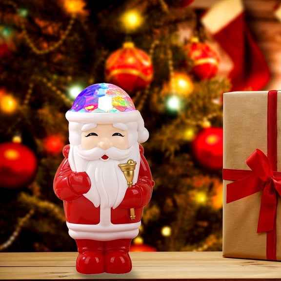 Rotating LED Christmas Figurine Light with Music and Colorful Starlit Projection, Battery Operated Santa Claus Snowman Reindeer Night Light, 6.2in Holiday Tabletop Decor for Home Party Festival Gift