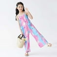 thumbnail image 4 of Pandaie 5-14Y Girls Sleeveless Jumpsuit Kids Casual Wide Leg Summer Beach Rompers Spaghetti Strap Overalls Outfits Clothes Pink, 4 of 8