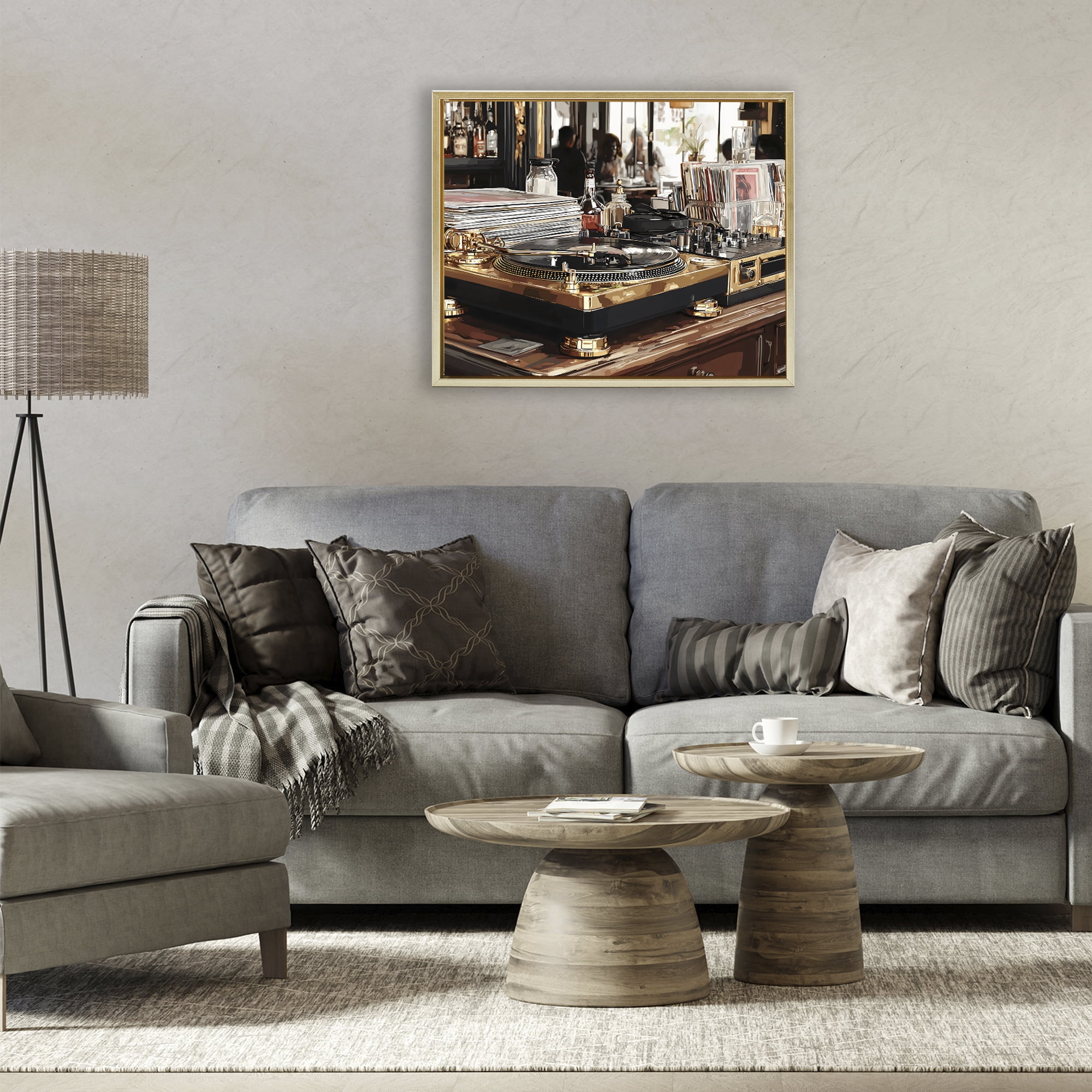 Stupell Industries Work Place Vintage Gold Turntable Gold Framed Floater Canvas Wall Art, design by Franklyn Gregory