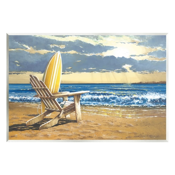 Stupell Industries Surfboard & Beach Waves Nature Painting Unframed Art Print Wall Art, 15 x 10