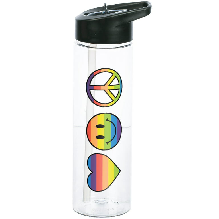 Pride Proud Rainbow Heart, Smiley Face, and Peace Symbol Reusable 24 Oz  Water Bottle