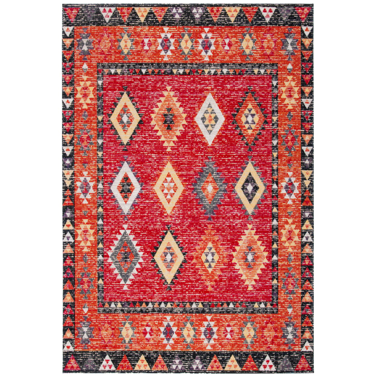SAFAVIEH Montage Andreas Geometric Indoor/Outdoor Area Rug, Red/Black, 6'7" x 6'7" Round
