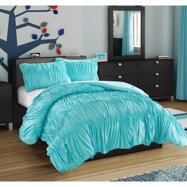 Ruched Aqua Comforter Set