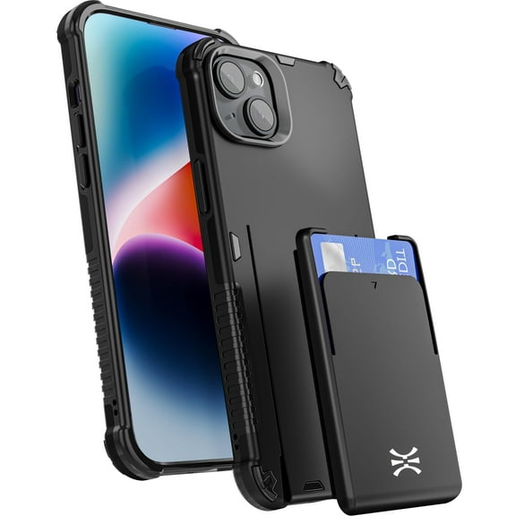TORU CX PRO for iPhone 14 Plus Slim Hard Wallet Case | Detachable Sliding Card Holder for 3 Cards | Dual Layer Protective Shockproof Cover for Wireless Charging - Black