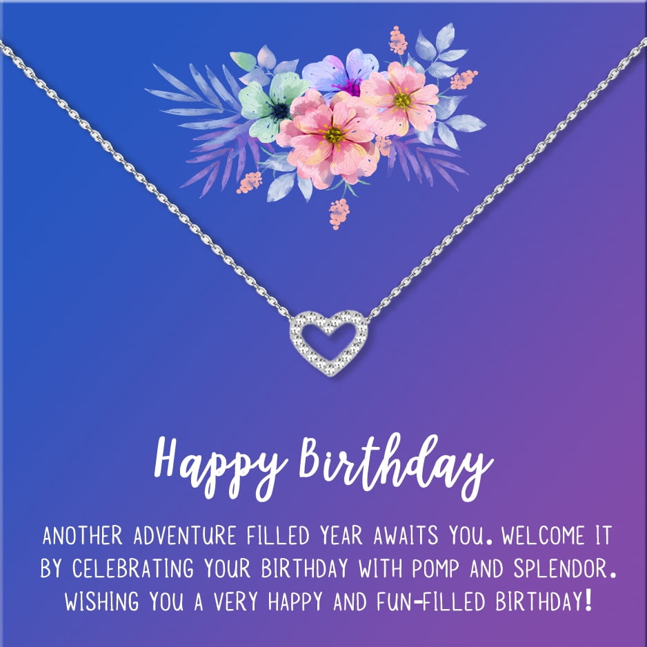 Anavia Happy Birthday Gifts Stainless Steel Fashion Necklace Birthday Card Jewelry Gift for Her, Birthday Gift for Friend-[Silver Mini Crystal Heart, Blue-Purple Gift Card]