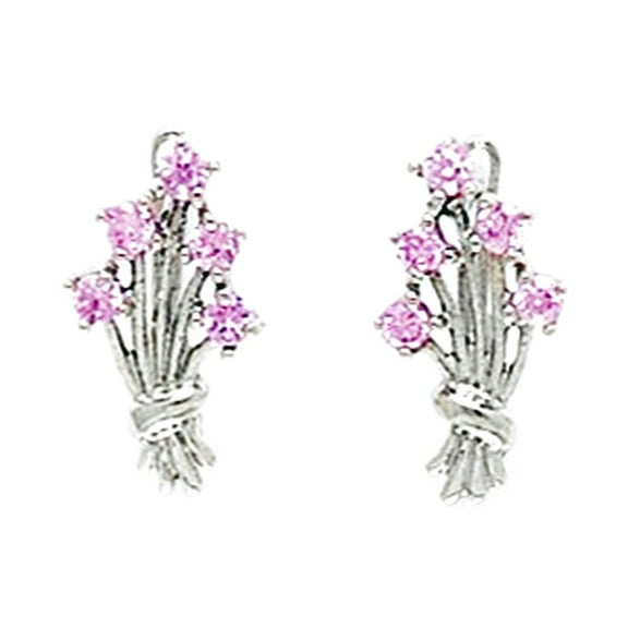 925 Sterling Silver Plated October Pink CZ Bouquet Leverback Earrings 15x9mm Stud Earring for Women
