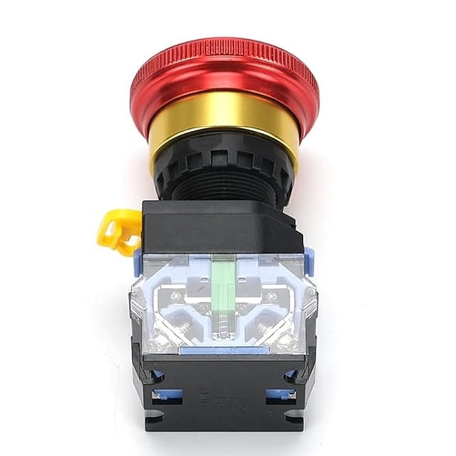 Emergency Stop Button 10A 22mm Latching Push Button Switch, Aluminum Alloy Round Emergency Stop Switch, 1NO 1NC 440V