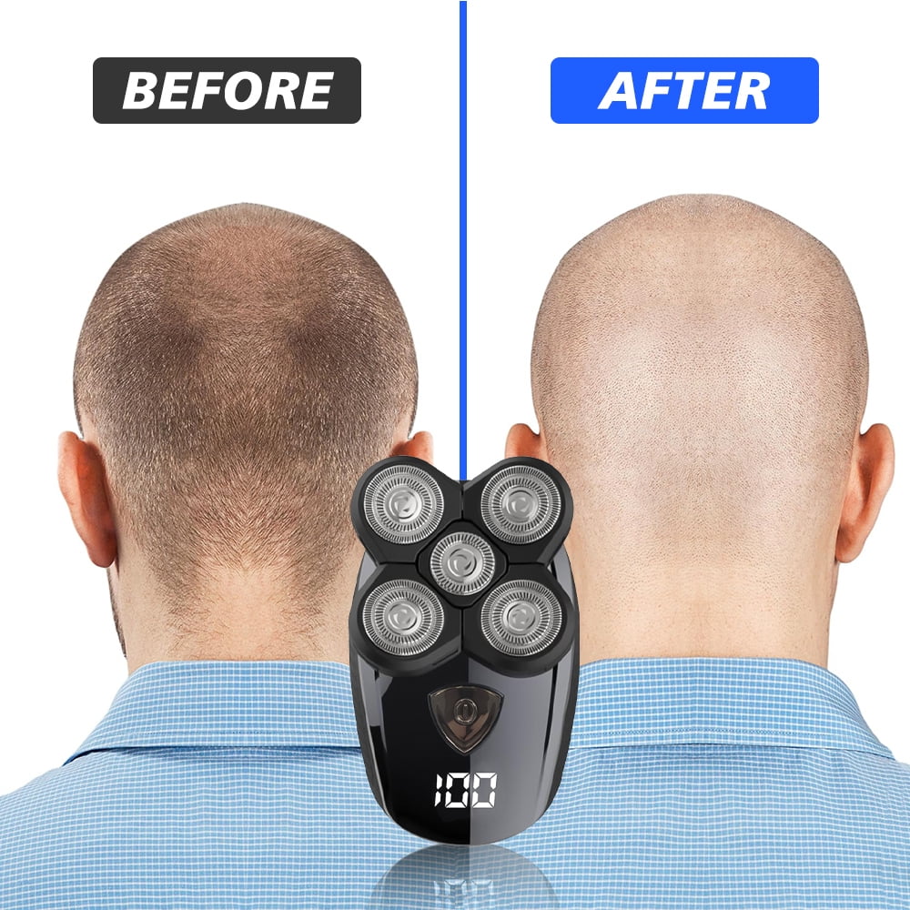 5 in 1 Cordless Head Shavers for Men, Electric Razor for a Perfect Bald Wet/Dry Grooming Kit, Rechargeable 5D Rotary Shaver, Black