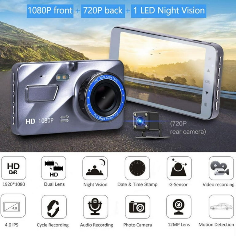 Yinrunx Car Camera Dash Cam Front and Rear Dash Camera for Cars