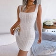 thumbnail image 5 of Wycnly Womens Dresses Sleeveless Square Neck Solid Mini Summer Dress Party Club Sexy Bodycon Tank Dresses Soft Knitted Dresses White, 5 of 6