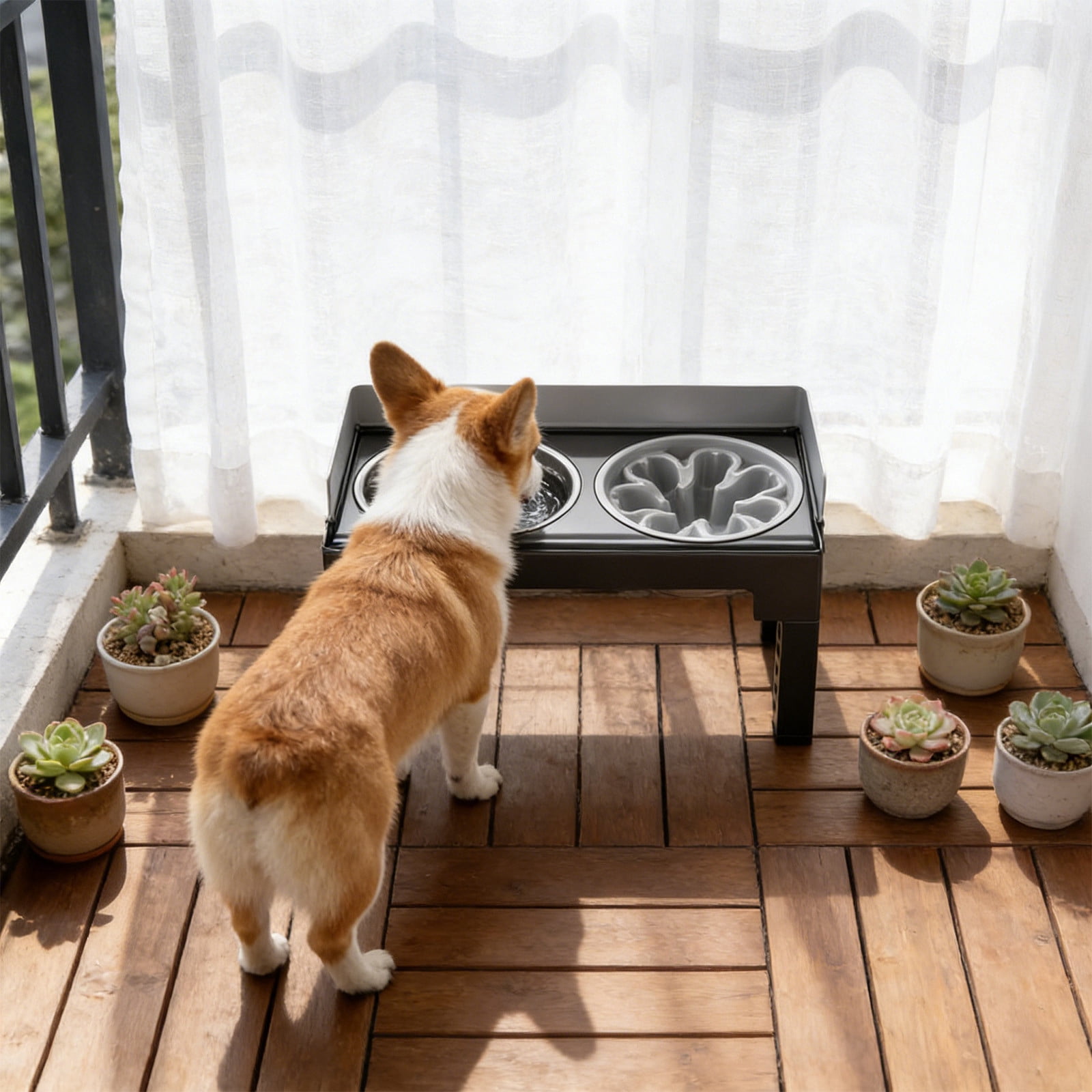 Dianli Pet Supplies Adjustable Height Elevated Stainless Steel Pet Bowls Neck Protecting Feeder Stand Double Bowl Set Includes Slow Feeder Option for Dogs Cats Pet Supplies