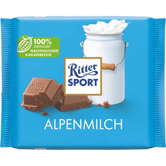 Pack of 12, Ritter Sport Alpine Milk Chocolate, 3.5 oz