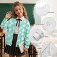 thumbnail image 6 of COEQINE Girls Printed Long Sleeve Cardigan, Lightweight Polyester Crewneck Button Down Jacket, Soft Machine Washable Top for School Outfits & Casual Wear, Ages 5-6, Cute Flower Cyan, 6 of 7