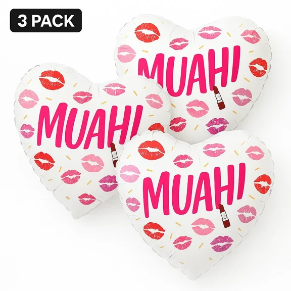 Muah! Kiss Heart Balloons 3-Pack Pink Party Decor Balloons