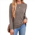 thumbnail image 1 of Camisas de Larga para Mujer, Cuello Redondo, Túnicas Casuales Caqui S, 1 of 8