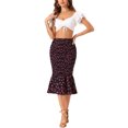 thumbnail image 2 of Falda midi floral para mujer, con fruncido, hasta la rodilla, de cintura alta, tipo bodycon, estilo sirena, lápiz, de gasa, negra y rosa, talla S, 2 of 6