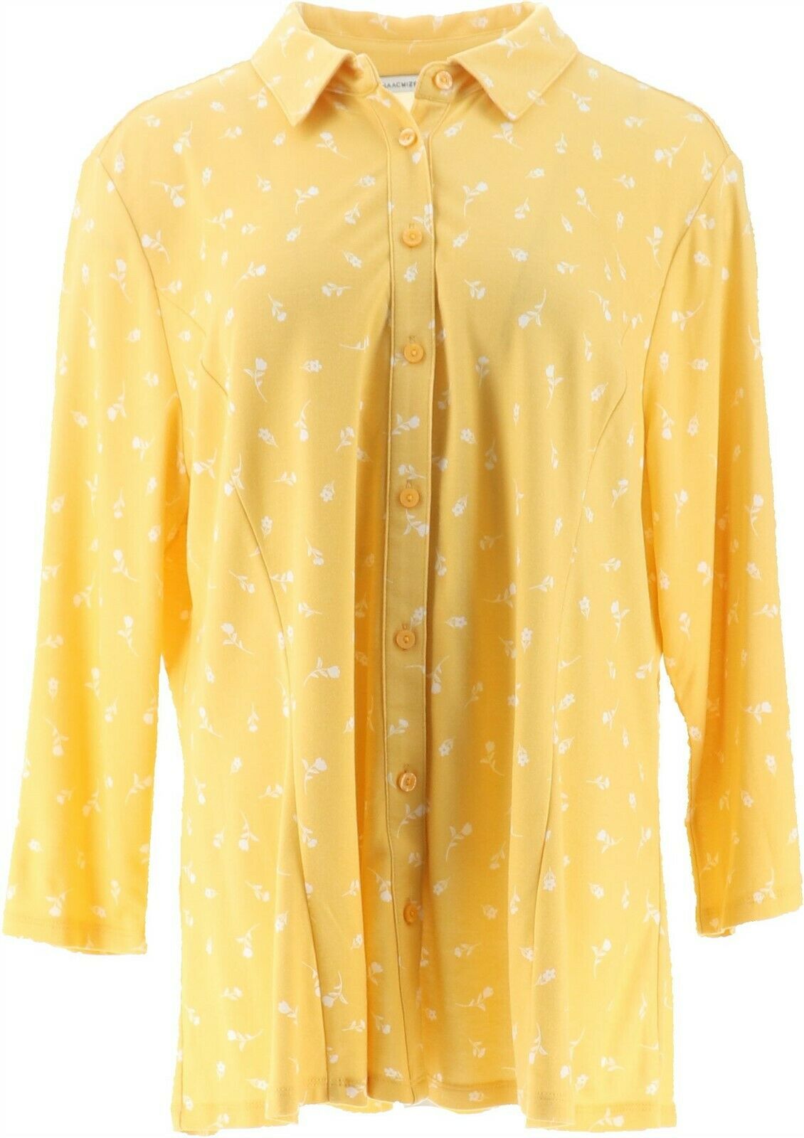 Isaac Mizrahi Ditsy Floral Printed Button Knit Top Cappuccino 1X NEW A375734