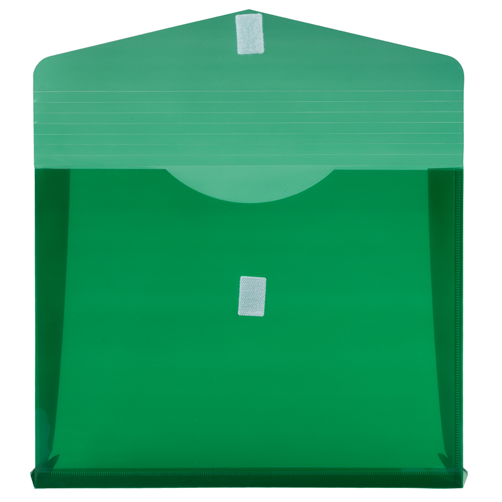 JAM Paper Plastic Expansion Envelopes, Hook & Loop, Letter Booklet, 9 3/4 x 13, 2 in Expansion, Green, 3/Pack