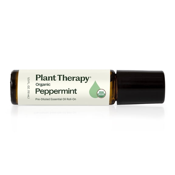 Plant Therapy Organic Peppermint Essential Oil 100% Pure, Pre-Diluted Roll-On, Natural Aromatherapy 10 mL (1/3 oz)