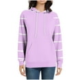 thumbnail image 4 of Women's Striped Hoodies Casual Raglan Long Sleeve Sweatshirts Loose Drawstring Hood Long Tops with Kangaroo Pocket (M, Purple), 4 of 6
