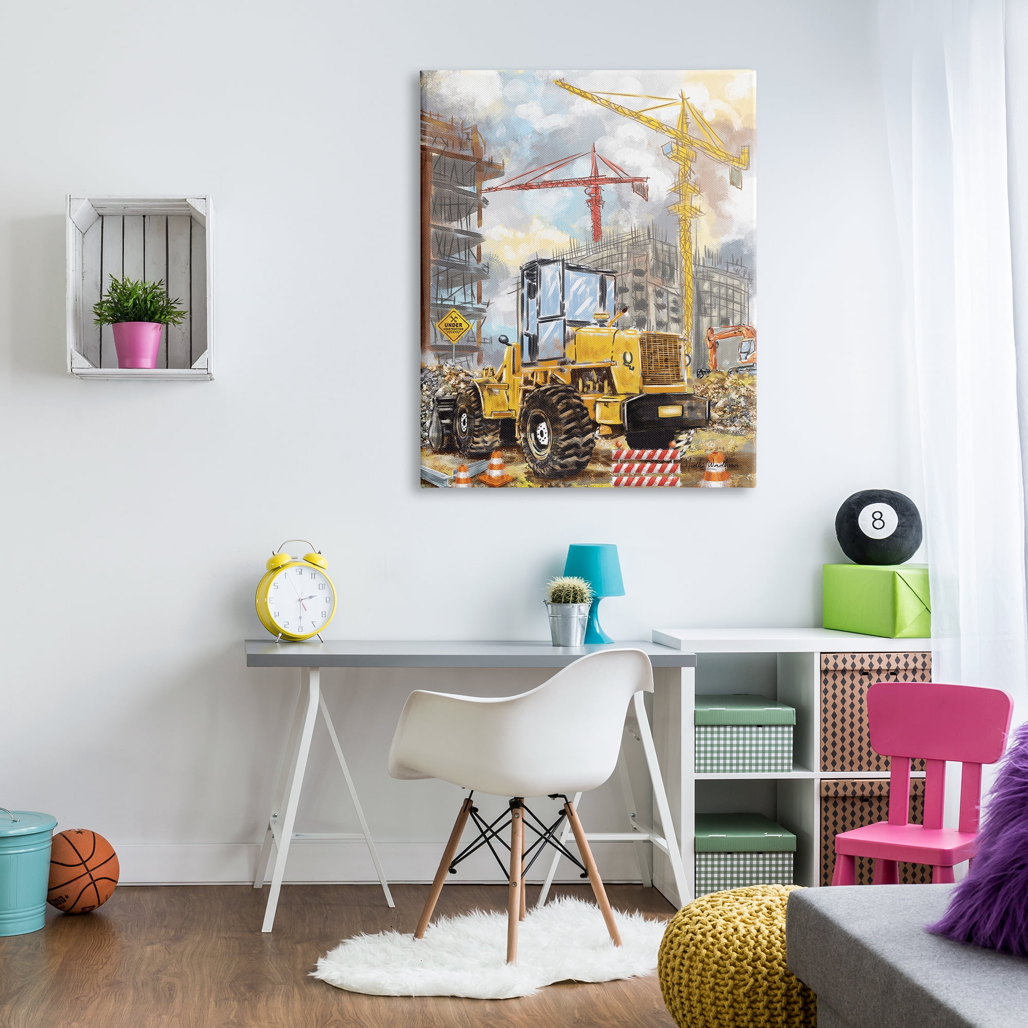 Stupell Industries Busy Construction Site Transportation Painting Gallery Wrapped Canvas Art Print Wall Art, 36 x 48