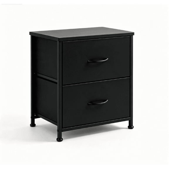 2‑Drawer Fabric Nightstand, Metal Frame Side End Table, Compact Storage Dresser Cabinet for Bedroom Apartment Dorm