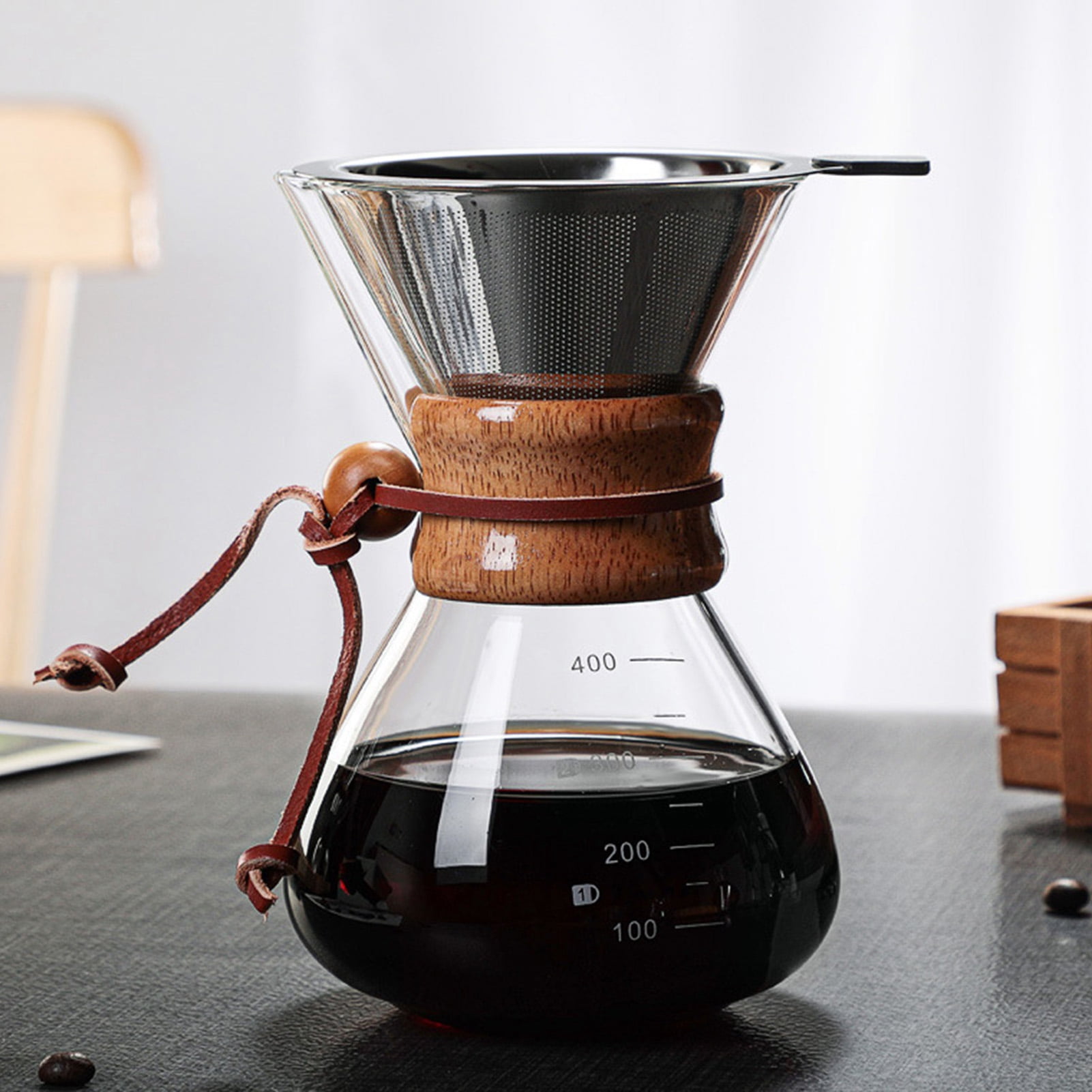 Glass Coffee Carafe With Wood Handle - 16oz Borosilicate Pour Over Coffee Server, Clear