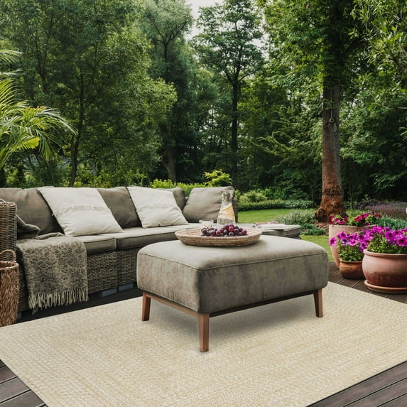 BNM Indoor/ Outdoor Multihued Rug, 3' x 5', Cream- White