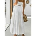thumbnail image 4 of TEMOFON Midi Pleated Skirts for Women Elastic High Waist with Pockets Maxi A Line Linen Summer Clothes Trendy Flowy Dresses White M, 4 of 10