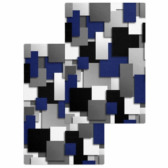 Navy Blue Black Geometric Kitchen Dish Towels for Drying Dishes Set of 2, Modern Abstract Art Block Waffle Weave Microfiber Hand Tea Bathroom Towels Quick Dry & Absorbent Towel 15.7x23.6